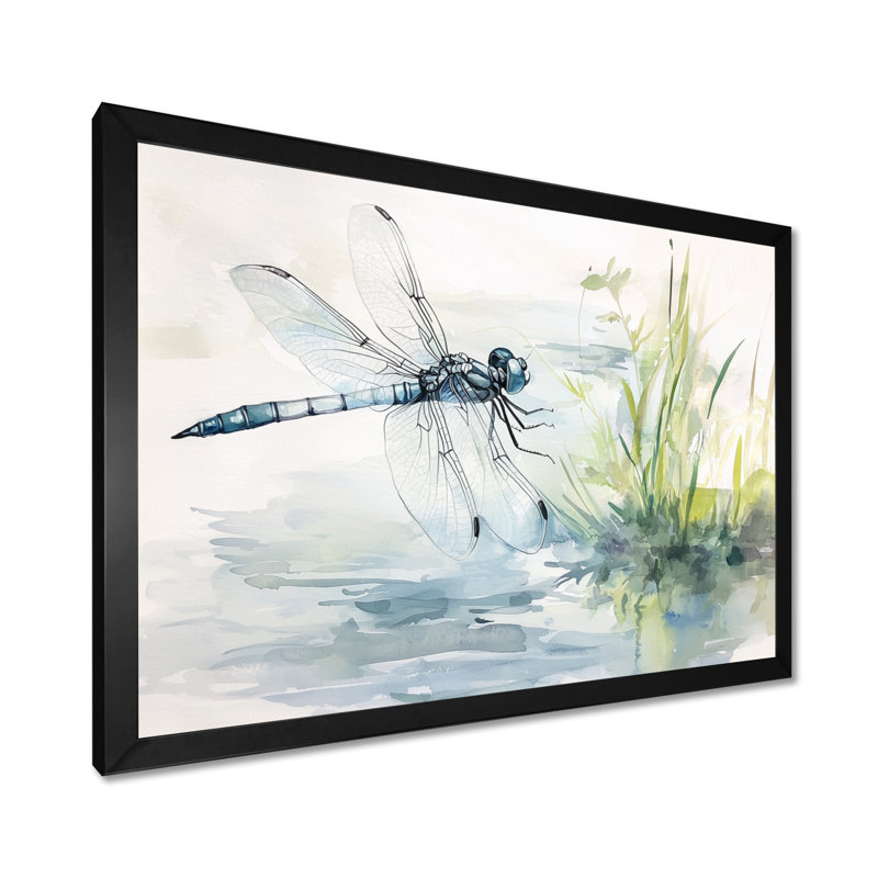 Libellule par la rivière II - impression d'art mural libellule, H 30 po x l 40 po, Noir