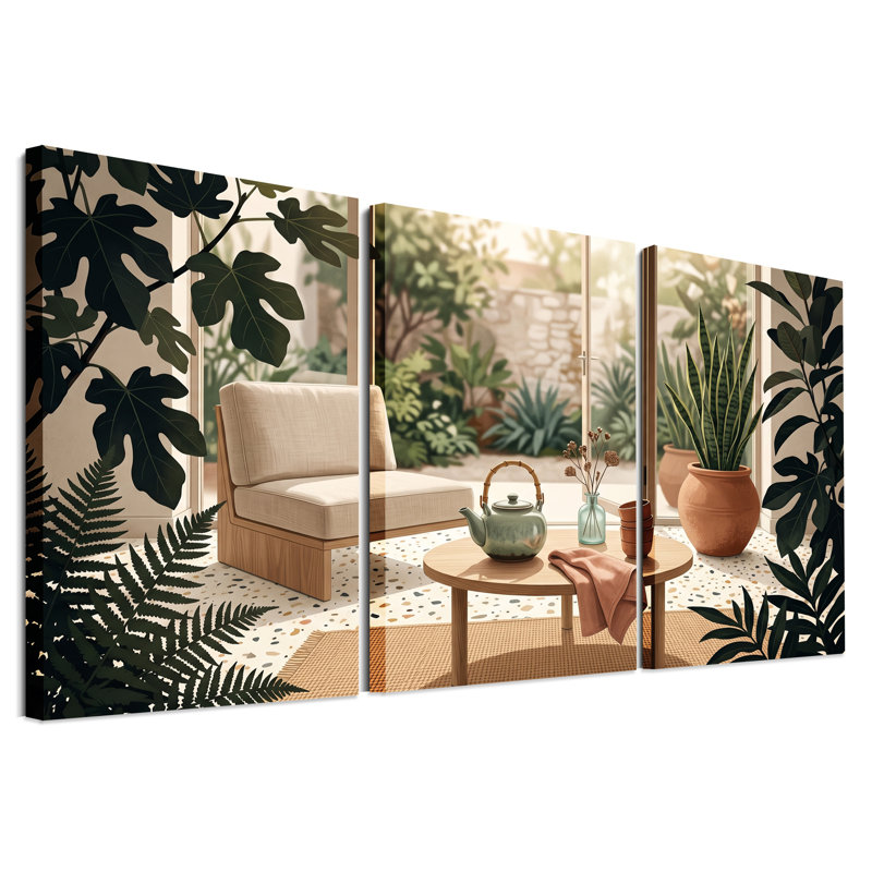 «Snake Plant and Fiddle Leaf», ensemble de 3 pots en toile de terre cuite, 24"H x 16"W x 3pcs
