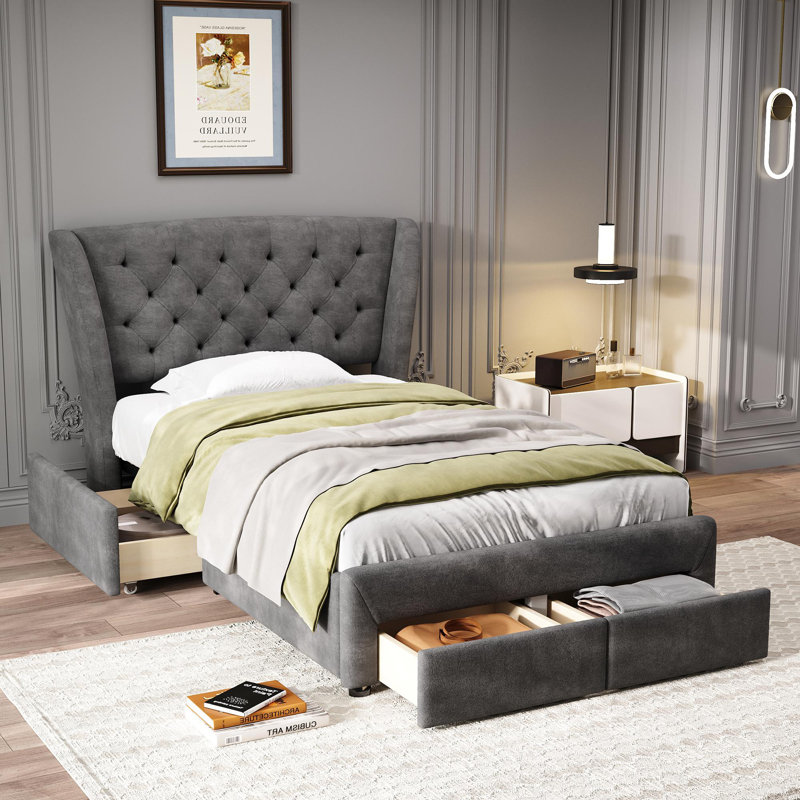Laurentis Upholstered Storage Bed, Single (3')