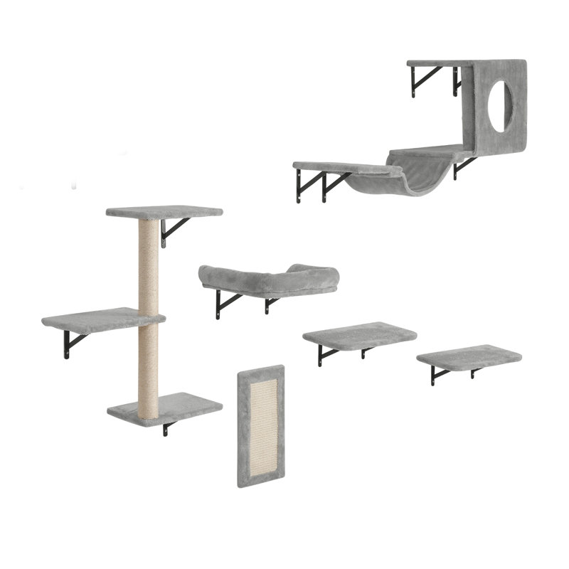 Wall Mounted Cat Shelves Tree with Jump Boards Hammock Sofa Grip Set of 6