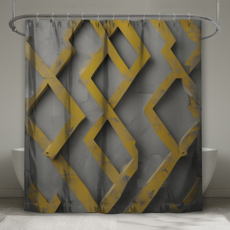 Rideaux de douche jaunes géométriques extra longs, L 70 po x H 84 po