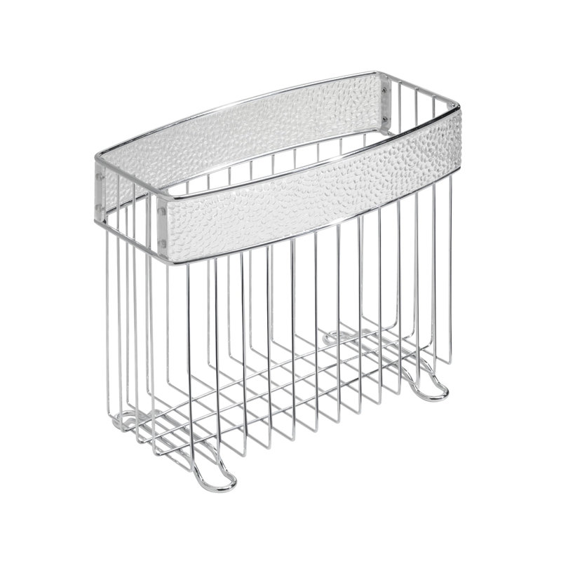 Silver Chrome Freestanding Magazine Holder with Plastic Panels