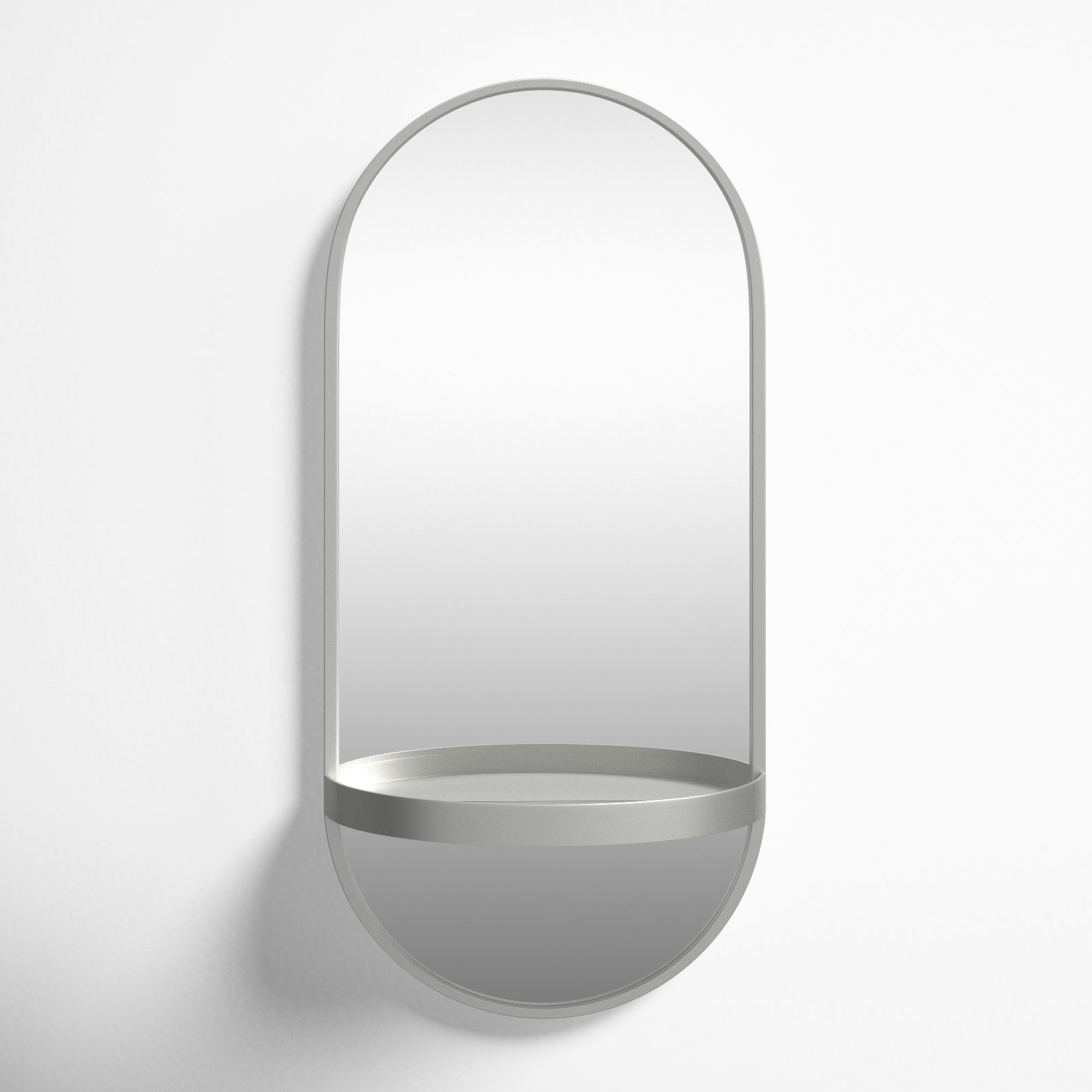 Lumi Metal Flat Mirror with Shelves, Silver, 24.2" H x 11.25" W