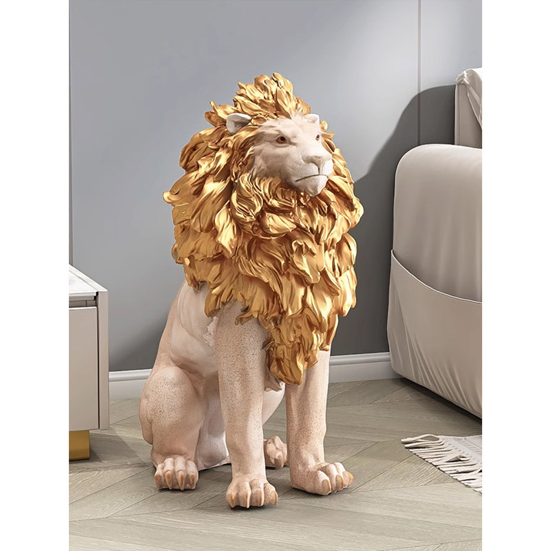 Luxueux et élégant article de décoration lion en résine, Jaune