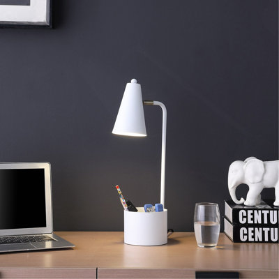 Lampe de bureau 19,5 po en métal blanc avec organisateur