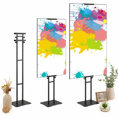 Double Sided Pedestal Poster Stand, Adjustable Height for Posters 3.9 to 75 Inch, Aluminum Sign Holder with Dual Support Rods and Shock Absorbing Base, Black