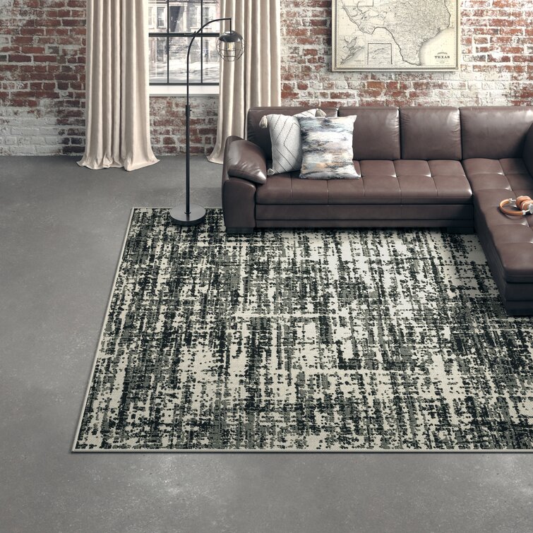 Distressed Industrial Style Abstract Rug