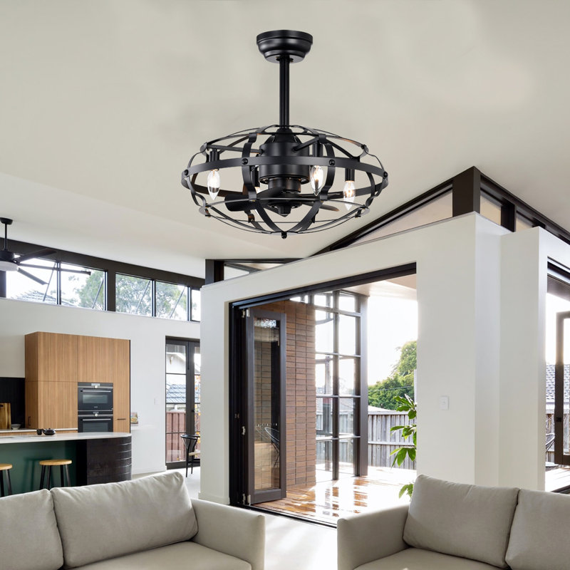 Ganessa 20'' Ceiling Fan with Light Kit, Black with Black Blades