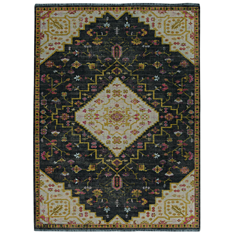 Laurel Gazia Machine Woven Polyester No Pattern Area Rug in Black, Rectangle 3' x 5'