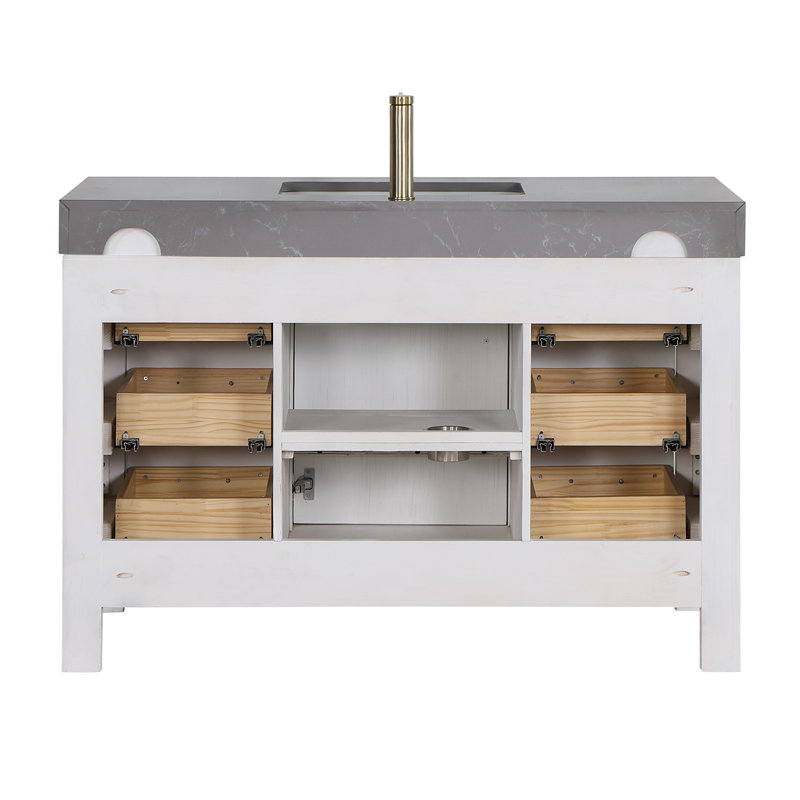 Ensemble de meuble-lavabo simple 48 po Barney, Blanc, Doré, Noir, noir, noir, noir