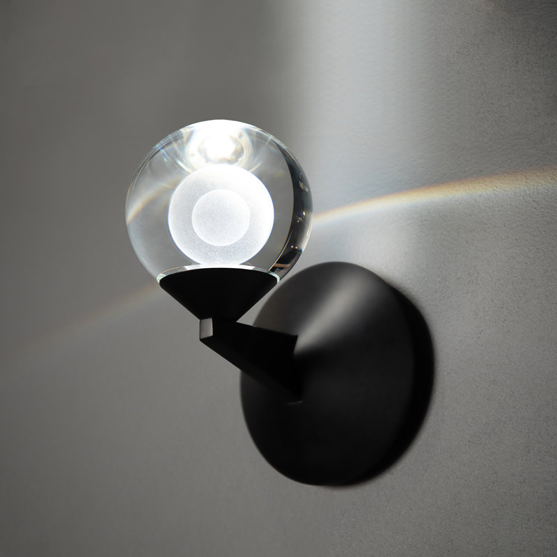 Black LED Wall Sconce with Clear Crystal Globe