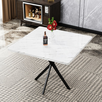 Table de salle à manger 38,6 po carrée et en fer, blanche, facile à nettoyer, avec pieds en blanc
