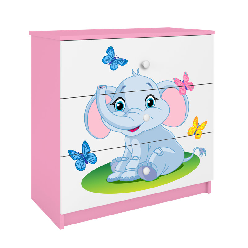Cicero Kids 3 - Drawer Chest, Pink/White