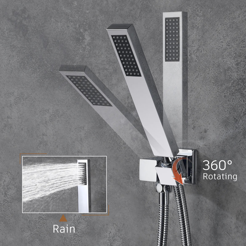 Sumerain Modern Dual-Mode Shower System, Wall Mount Rainfall & Waterfall Panel with 360° Swivel Handshower,  Chrome