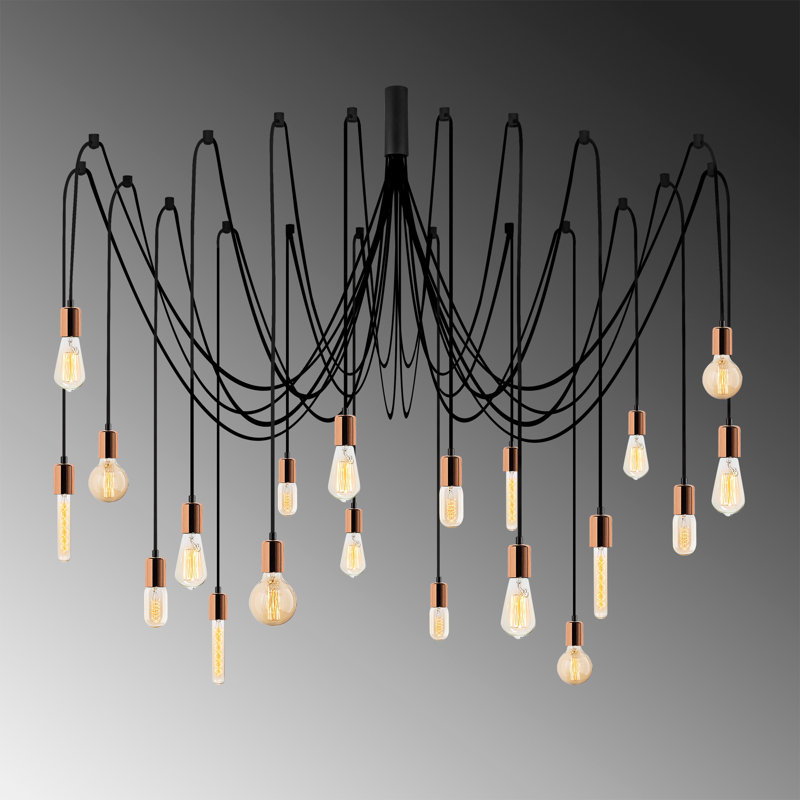 Modern Copper Chandelier, Adjustable Height, 97.2 x 97.2 inches | Durable Iron Body, 40W Max, 20 x E27 Sockets | Elegant Novelty Design for Home Dining & Living Spaces, IP20 Rated, Base Plate Diameter: 6.3 inches
