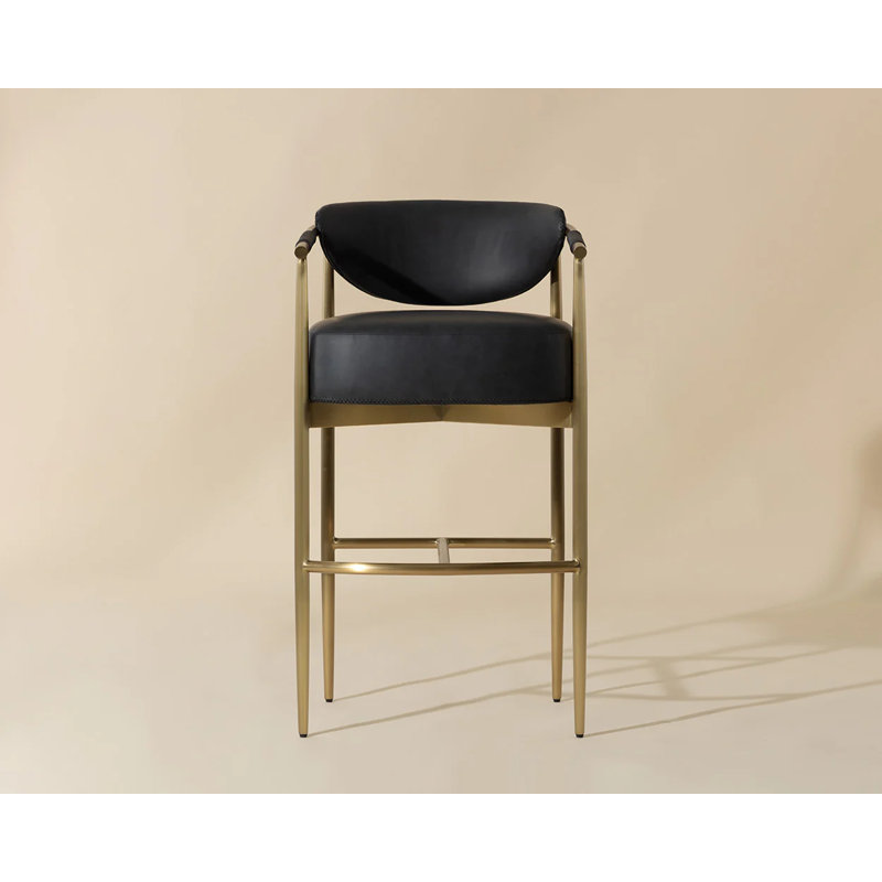HELOISE Upholstered Stool with Metal Frame, Black, Bar Stool (30.25” Seat Height)
