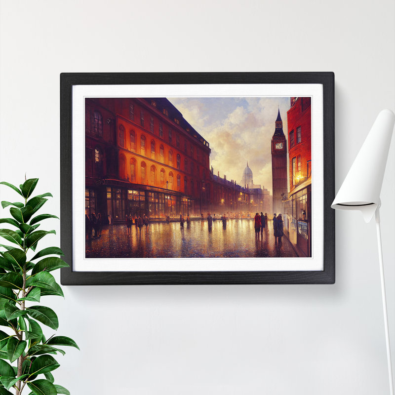 London City - Single Picture Frame Painting, 46cm H x 64cm W x 2cm D, Black