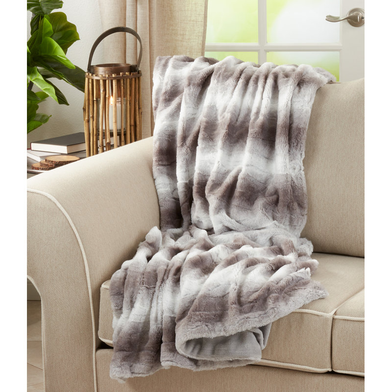 Gray Sherpa Faux Fur Machine Washable Throw Blanket