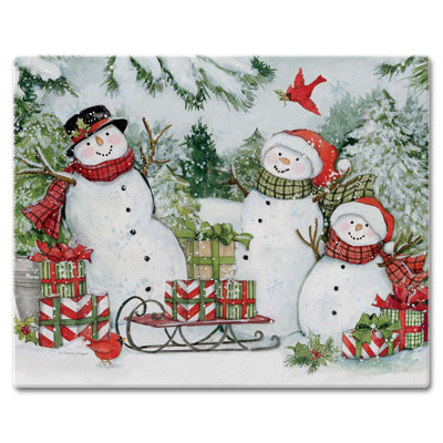 CounterArt Snowman's Farmhouse Tempered Glass Cutting Board