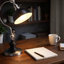 Lampe de table Roma, bras col-de-cygne et tête réglable, nickel, métal noir