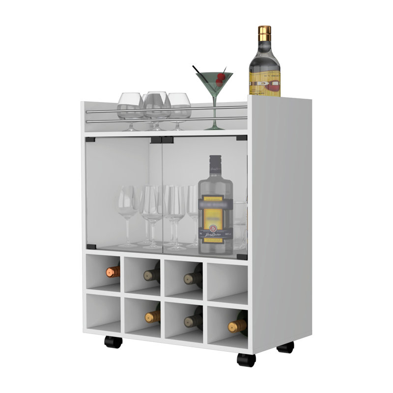 Chariot-bar polyvalent avec un attrait élégant pour le divertissement et le rangement, Blanc