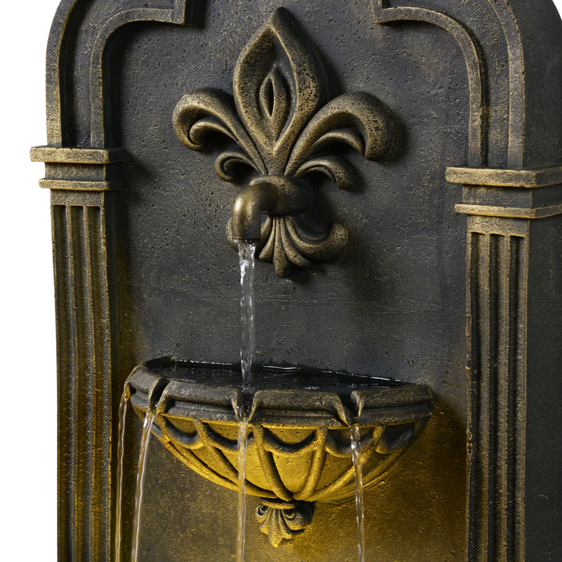 Fontaine extérieure Fleur-De-Lis avec lumière chaude, Noir