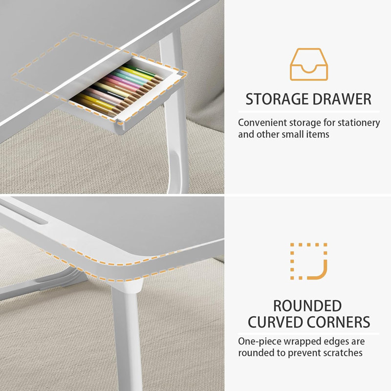 Bureau d'ordinateur portable pour lit, table-plateau pour ordinateur portable, table-tablette pliable avec tiroir de rangement et bibliothèque, plateaux de lit pour ordinateur portable