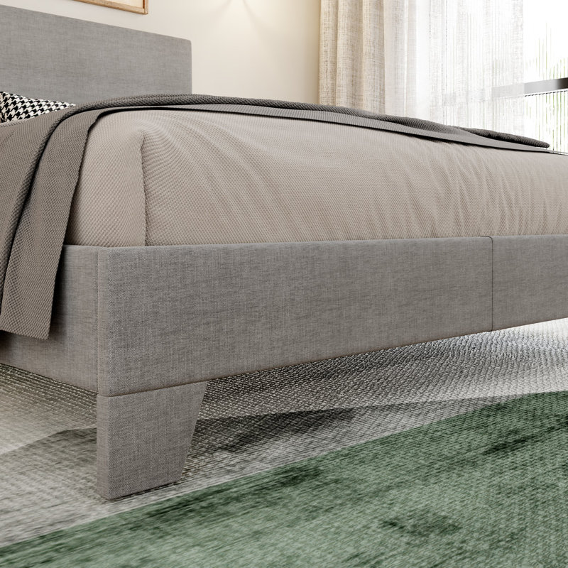 Lit plateforme simple tapissier Avel, Grand, Lin gris pâle