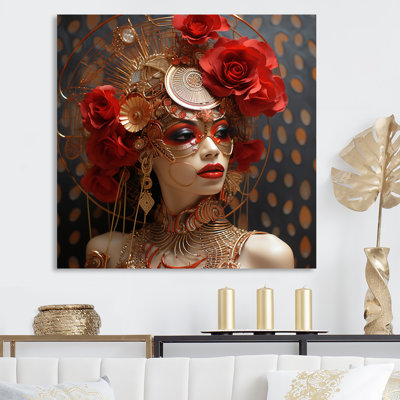 Or et rouge femme déesse Portrait II - Art mural glam