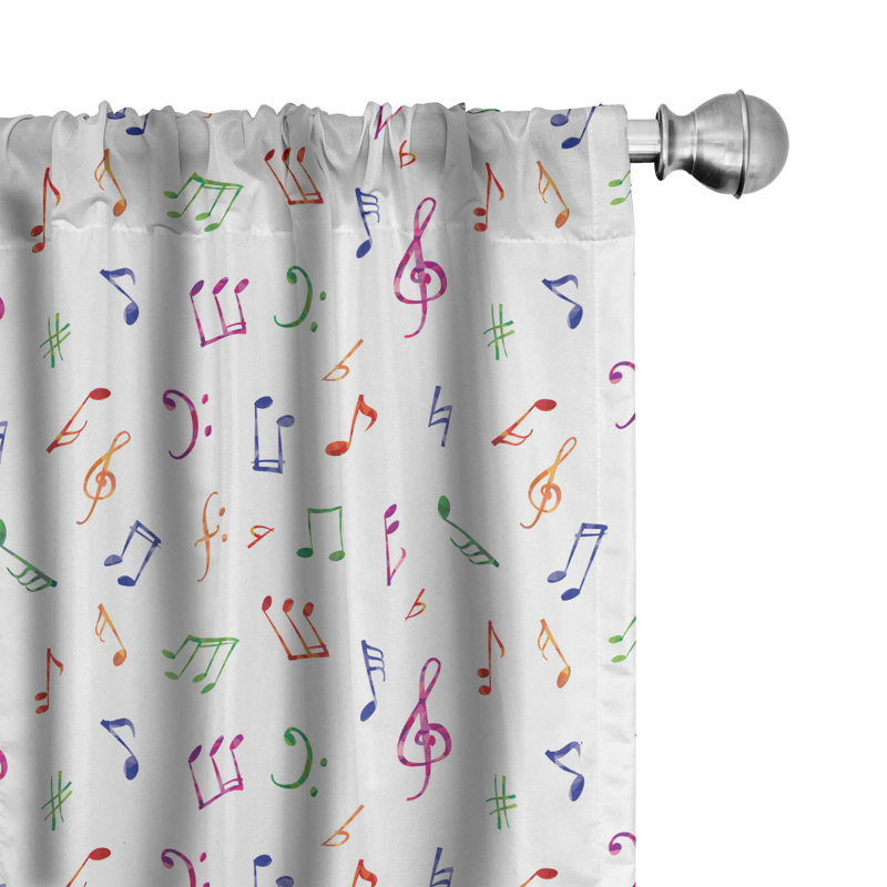 Music Semi-Sheer Rod Pocket Curtain Panels, 28" x 84"