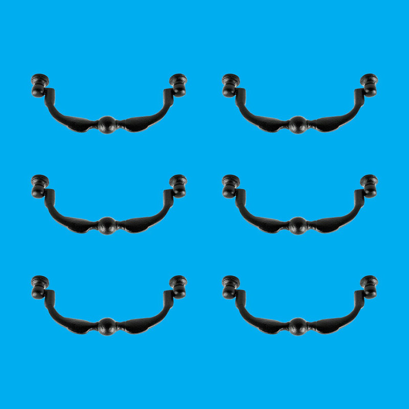 Set of 6 Traditional Wrought Iron Drop Bail Pulls with Mounting Hardware