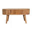 Table basse à rayures en bois, 2 tiroirs, pieds nordiques, brun clair