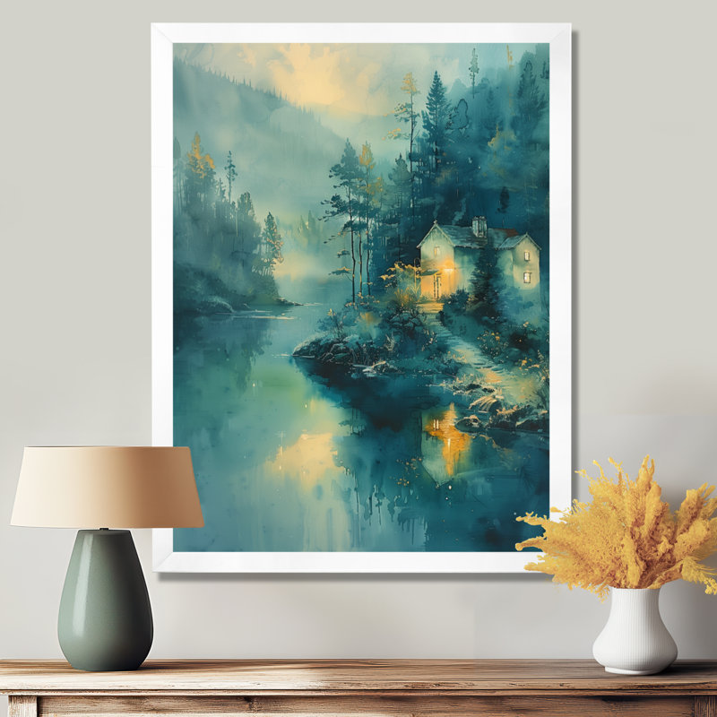 «Green Gray Winter Winter Refuge Mill - Mills», reproduction d'art murale, Cadre flottant blanc, H 34 po x l 44 po