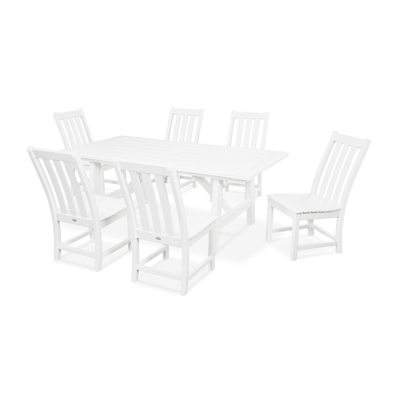 Vineyard 7-Piece Rustic Farmhouse Side Chair Dining Set, White
