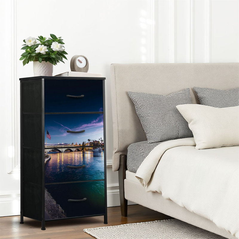 4 Drawer Dresser for Bedroom, Narrow Chest of Drawers, Wooden Top and Study Iron Frame 18"x37.5"-(WxH)