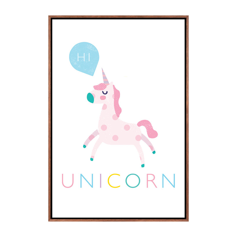 Licorne - imprimé, Pas de tapis, H 26 po x l 18 po x 1,5 po, Toile avec cadre brun