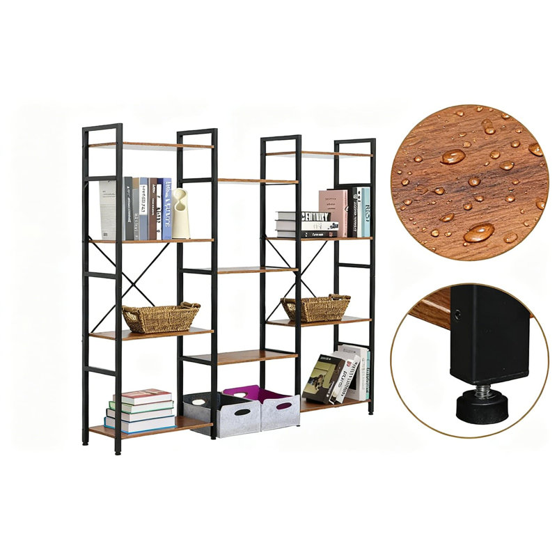 Bibliothèque industrielle à 4 niveaux avec 11 tablettes réglables, bibliothèque en métal robuste pour le rangement de bureau à domicile, de salon et de chambre à coucher