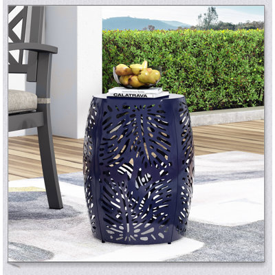 Modern Metal End Table With Durable Iron Frame And Elegant Palm Leaf Design For Indoor And Outdoor Use