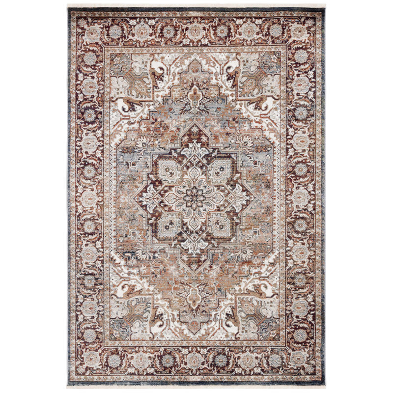 Tapis rétro rouge / ivoire Persan 621, Rectangle 5 pi 3 po x 7 pi 7 po