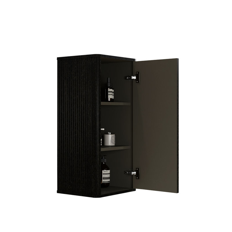 Black Oak Bathroom Side Cabinet - , Featuring Chic Stripes And Design In Brown With Striped Textures Construction, Black