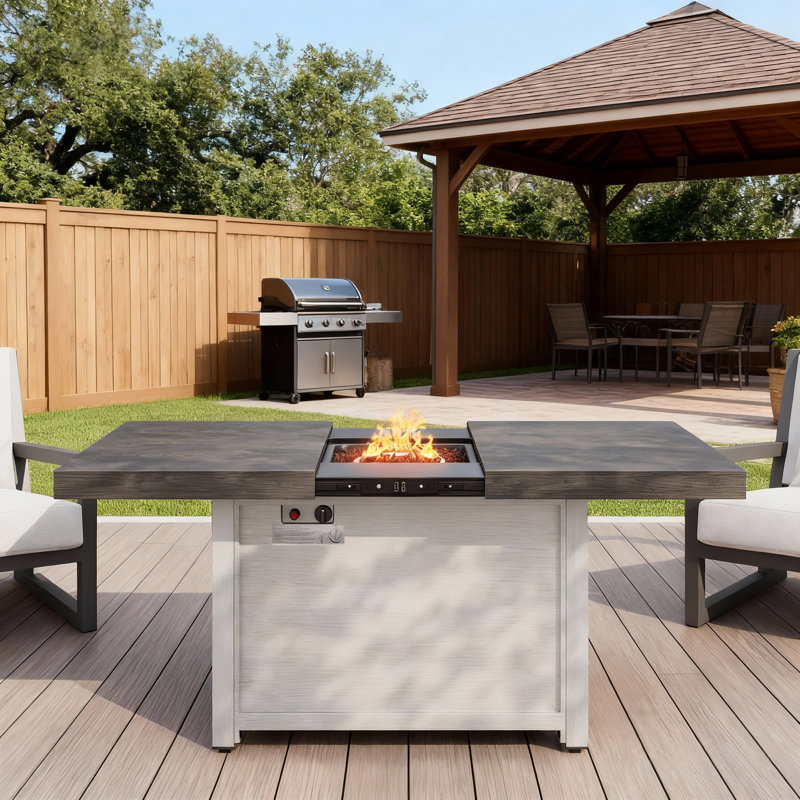 Rectangle Aluminum Alloy Fire Pit Table with Extendable Design, 50,000 BTU