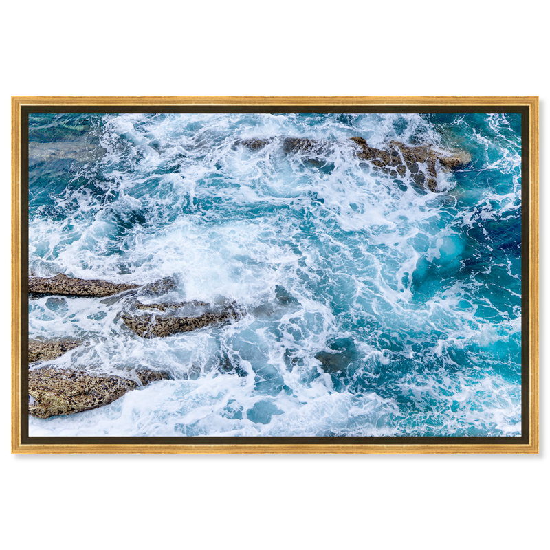 Mermaid Water Coastal - impression d'art graphique, H 36 po x l 54 po x P 1,5 po, Toile encadrée d'or