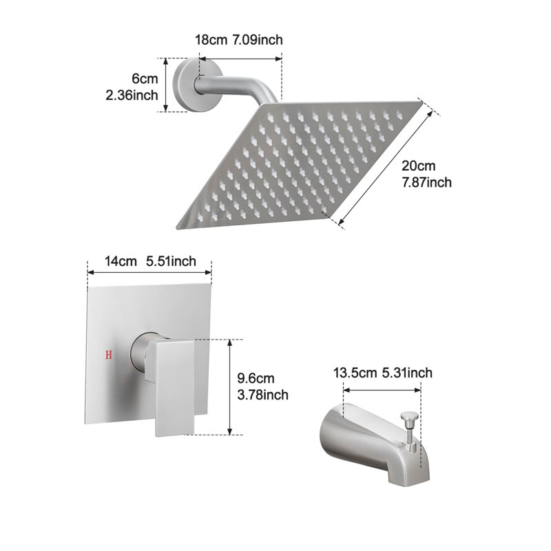 Wall Mounted Shower System With Tub Spout Single Handle Shower Faucet Set Brass Shower Trim Kit With Rough-In Valve