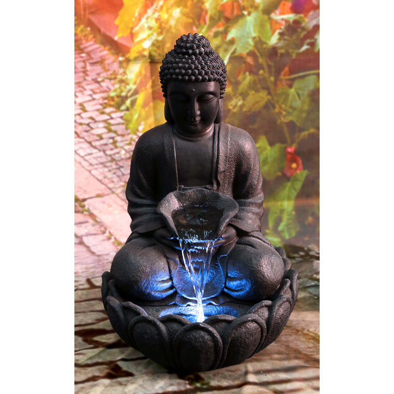 Fontaine bouddha méditatif en résine avec lumière DEL