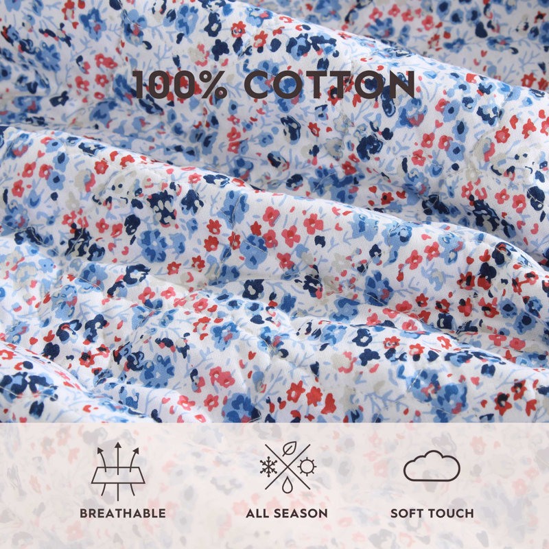Leona 100% Cotton Standard Quilt Set, Queen Quilt + 2 Standard Shams