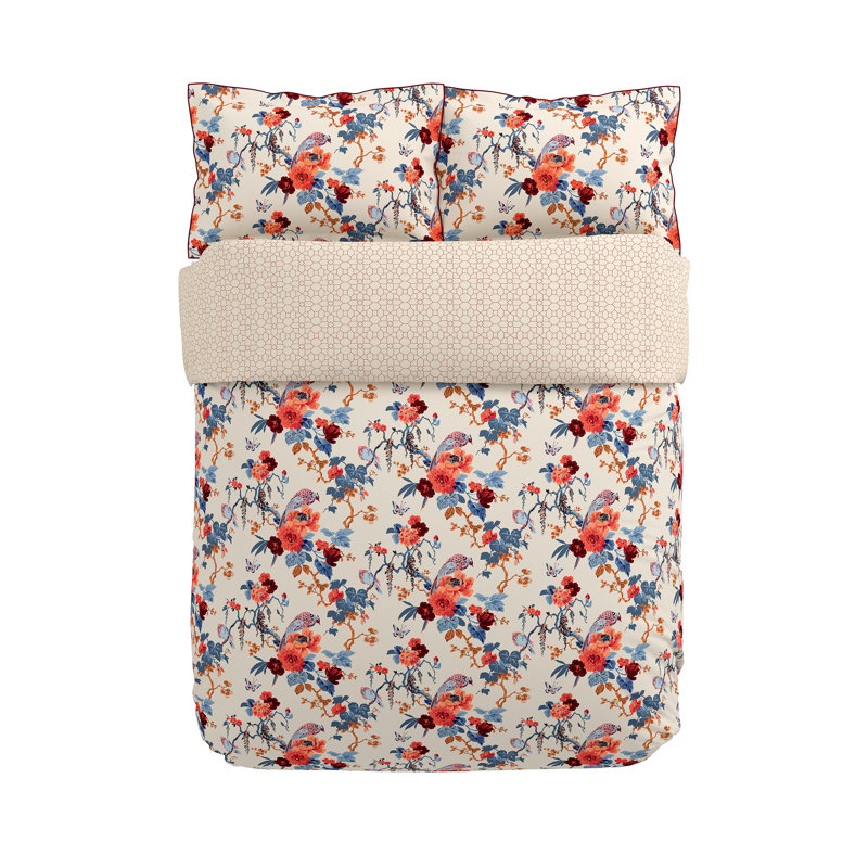 Chinoiserie Charm Cotton Floral Bedding with Pillowcases, Single Dovet Cover + 1 Oxford Pillowcase