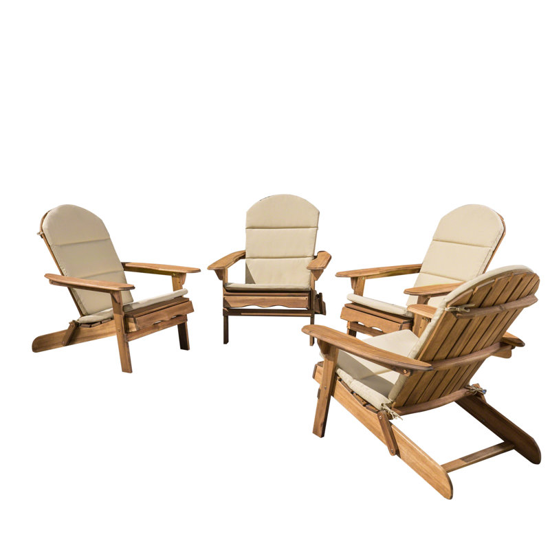 Matthias Foldable Outdoor Adirondack Set, Natural/Khaki