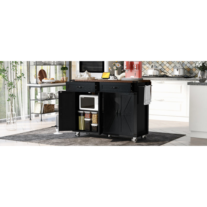 Îlot de cuisine avec abattant, prise de courant, support à épices, l 53,5 po x P 29,11 po, H 36,5 po, noir