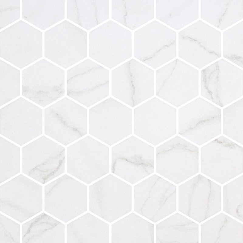 Spectrum Classic Hexagon Recycled Glass Mosaic, Venato White