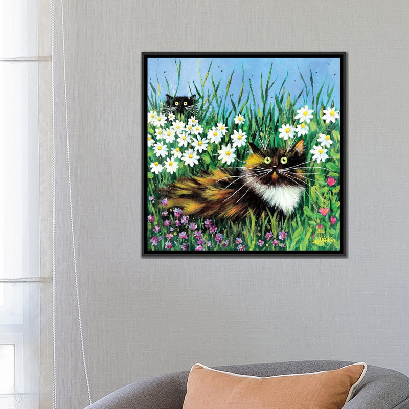 «Flower Prowler» par Kim Haskins - impression d'art graphique, H 26 po x l 26 po x P 1,5 po, Toile avec cadre noir
